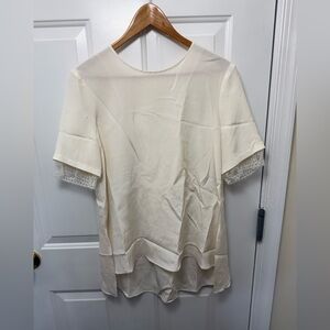 Women’s Adam Lippes White Silk Blouse With Lace Detail Size 6 Quiet Luxury